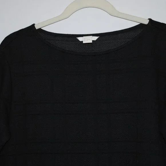 H&M Black Textured Long Sleeve Top, Size S, Minimalist Stretch Blouse - Picture 3 of 5